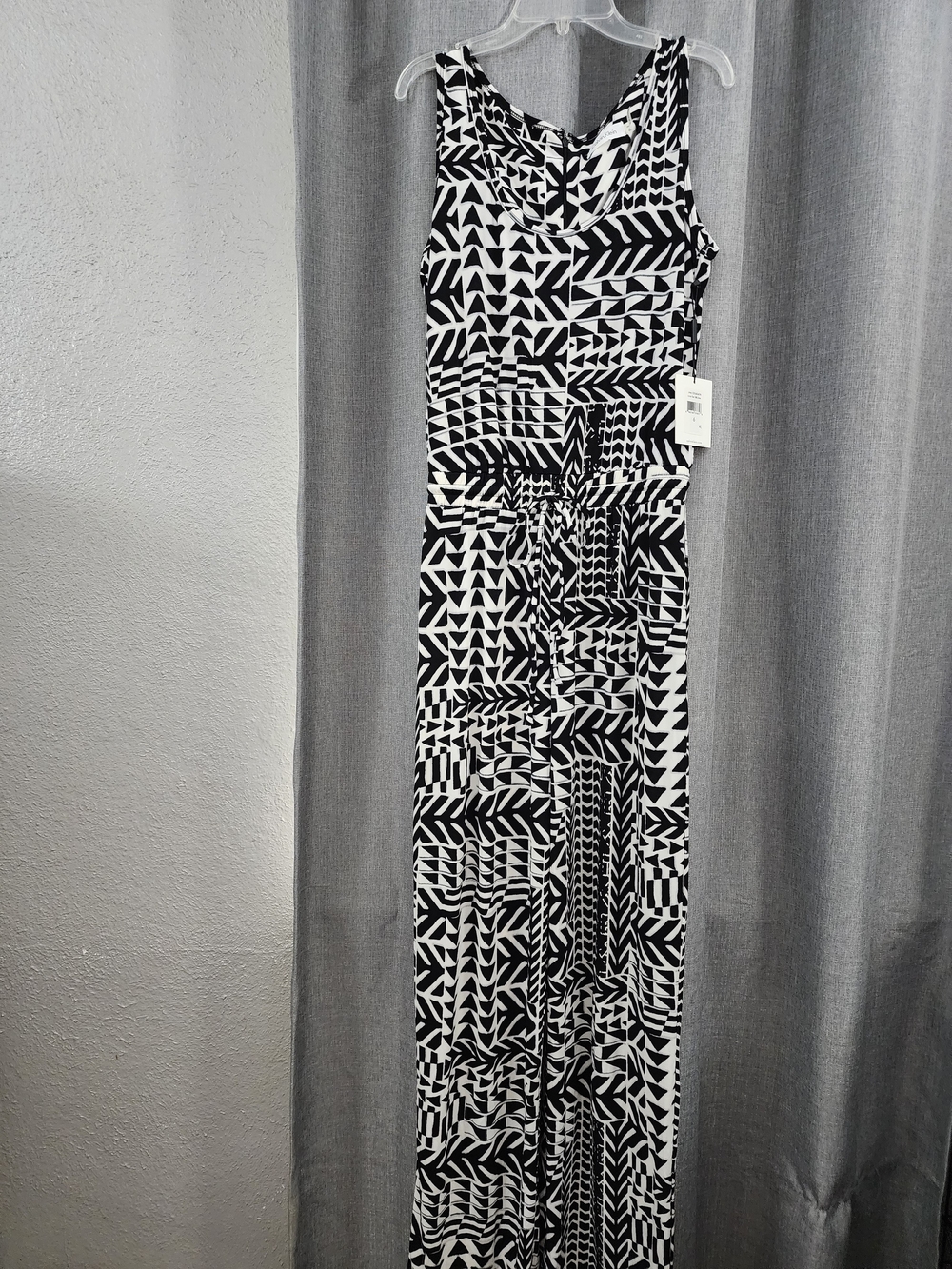 Calvin Klein Black and White Geometric Sleeveless Jumpsuit
